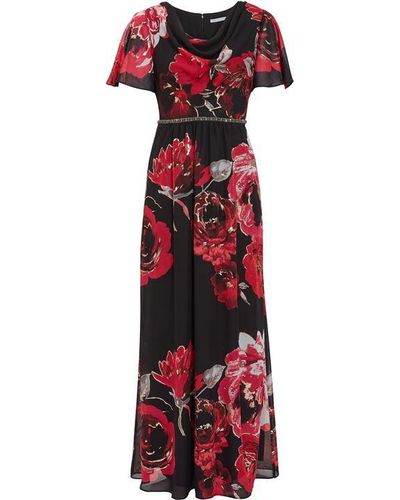 Gina Bacconi Mallie Cowl Neck Floral Maxi Dress - Red