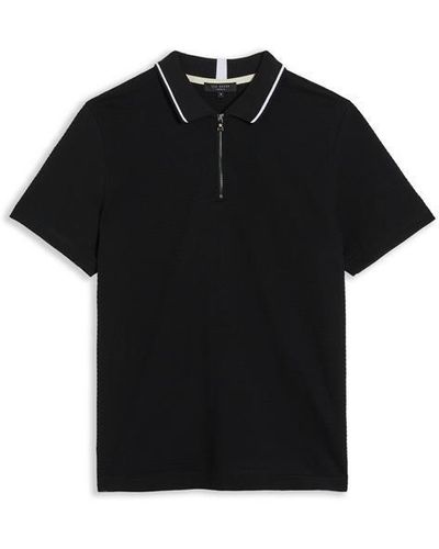 Ted Baker Buer Zip Up Polo Shirt - Black