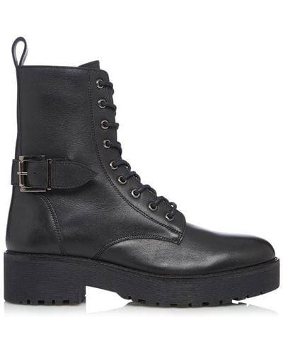 Bertie Paprika Cleated Sole Chunky Boots - Black
