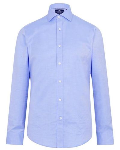 Haines and Bonner Edward Slim Fit Cutaway Collar Twill Shirt - Blue