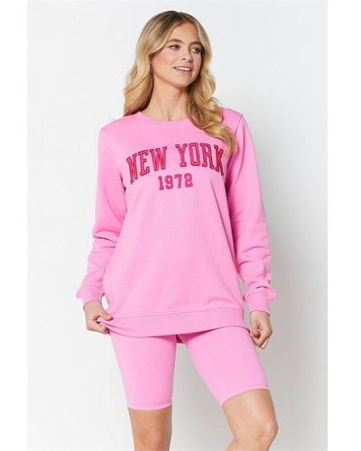 Be You New York Slogan Sweat Set - Pink