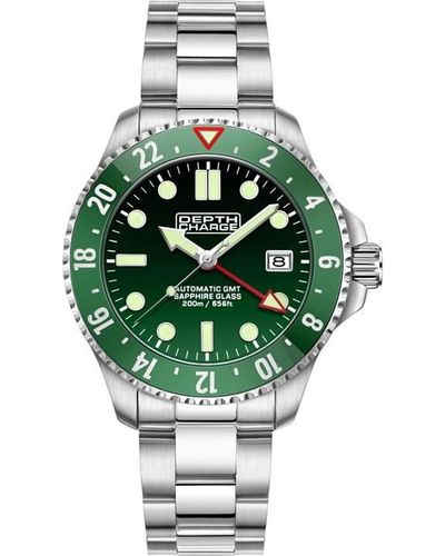 DEPTH CHARGE Stainless Steel Dial Dive Watch - Green