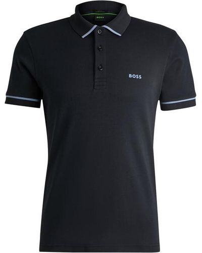 BOSS Interlock-cotton Slim-fit Polo Shirt With Contrast Trim - Black