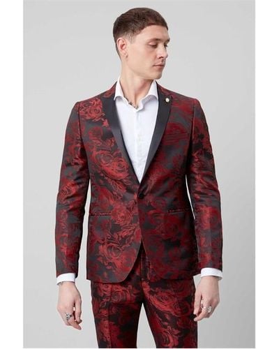 Twisted Tailor Ersat Skinny Fit Floral Tux Jacket - Red