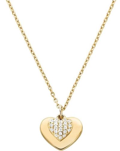 Michael Kors Plated Pave Heart Necklace - Metallic