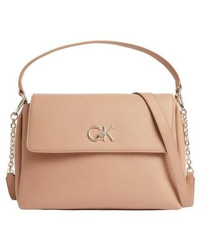 Calvin Klein Re-lock Shoulder Bag W/flap - Natural