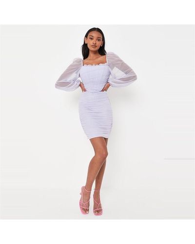 Missguided Aleena Eyelash Lace Plunge Neck Puffball Mini Dress In Baby  Blue, $79, Missguided