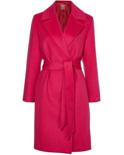 Tommy Hilfiger Wool Blend Db Belted Coat - Pink