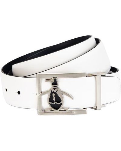 Original Penguin Penguin Reversible Leather Belt - White