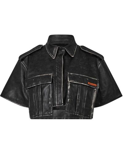 Heron Preston Distressed Leather Shirt - Black
