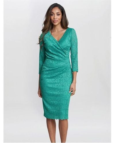 Gina Bacconi Melody Lace Wrap Dress - Green