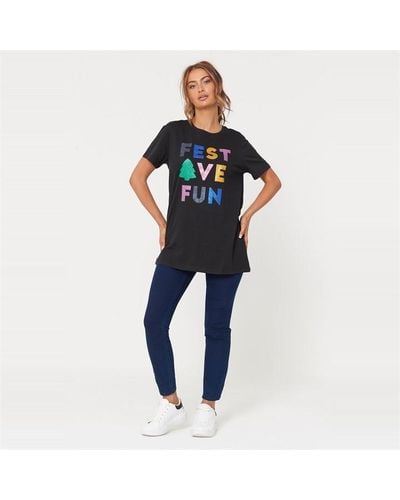 Be You Festive Fun Slogan Longline T-shirt - Blue