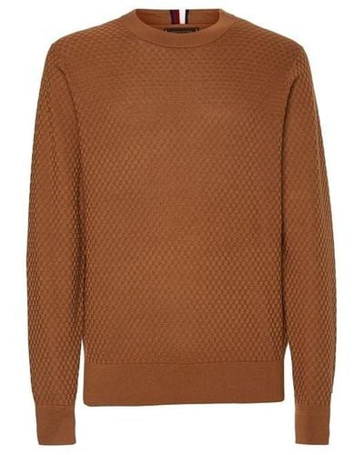 Tommy Hilfiger Gingham Structure Crew Neck - Brown
