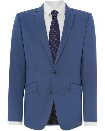 Simon Carter Cotton Sateen Slim Fit Regular Suit Jacket - Blue