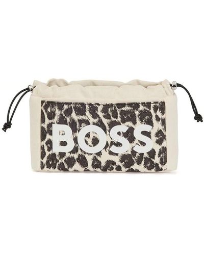 BOSS Leopard-print Logo Pouch In Structured Canvas - Multicolour