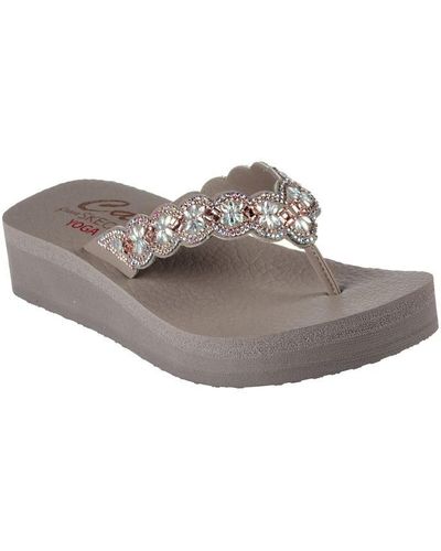 Skechers Scalloped Floral Embellished Thong Walking Sandals - Grey