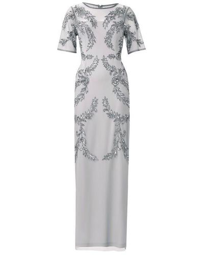 Adrianna Papell Papell Studio Beaded Elbow Sleeve Gown - Grey