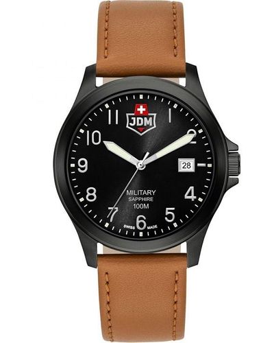 JDM MILITARY Alpha I Dial Brown Leather Watch - Black