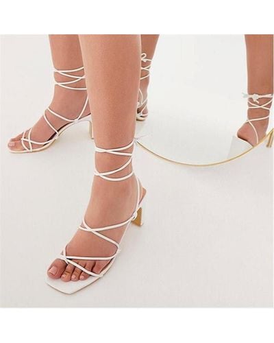 I Saw It First Lace Up Mid Heel Toe Post Sandals - White