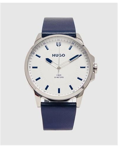 HUGO First Leather Strap Watch - Blue