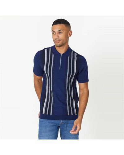 Studio Stripe Knitted Polo Top - Blue