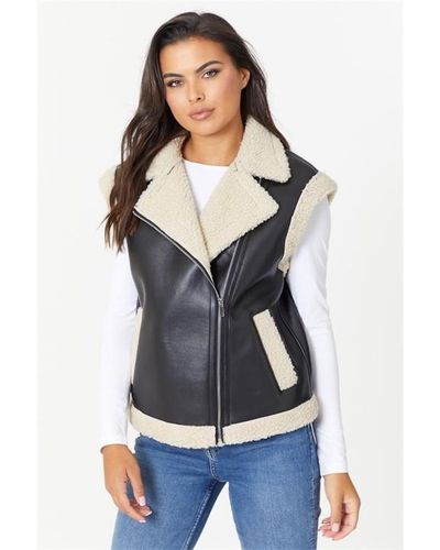 Be You Faux Leather Aviator Jacket - Black