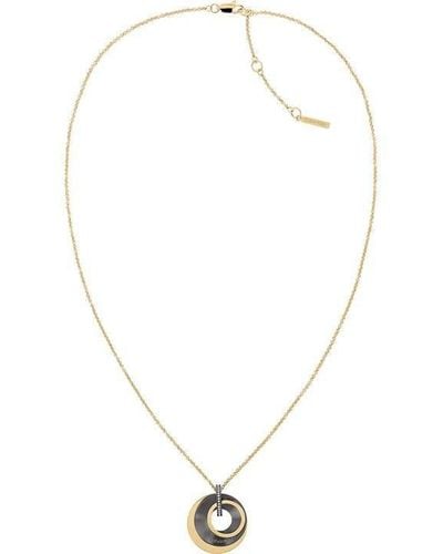 Calvin Klein Ladies Stainless Steel Two Tone Crystal Charm Necklace - Metallic