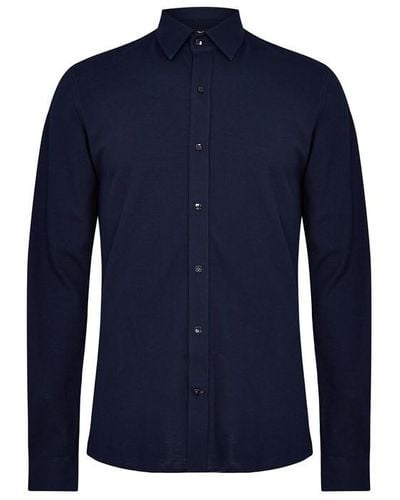 Without Prejudice Cotleigh Navy Slim Fit Jersey Shirt - Blue