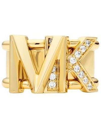 MICHAEL Michael Kors 14k Plated Brass Pave Logo Ring - Metallic