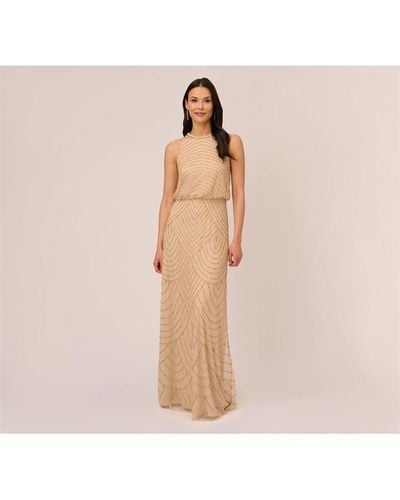 Adrianna Papell Beaded Halter Gown - Natural