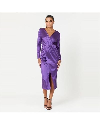 Be You Stretch Satin Wrap Dress - Purple