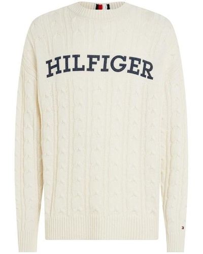 Tommy Hilfiger Cable Monotype Crew Neck - White