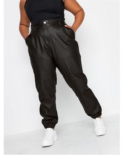 Yours Curve Coated Cargo Trousers - Black