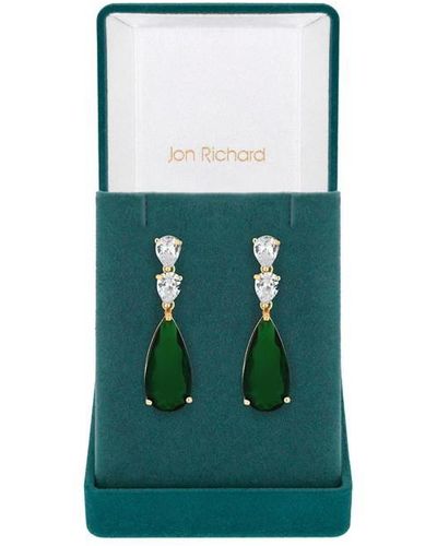 Jon Richard Gold Plated Cz Green Pear Earrings