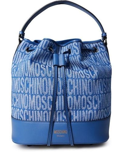 Moschino All-over Logo Denim Bucket Bag - Blue