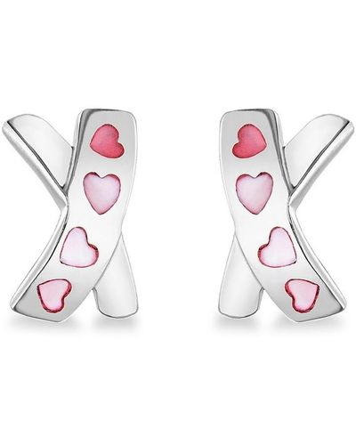 Be You Sterling Mother Of Pearl Heart Kiss Studs - Pink