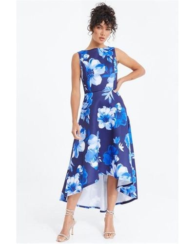 Quiz Floral Dip Hem Dress - Blue