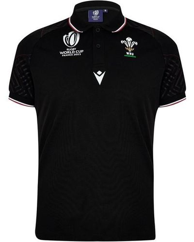 MACRON Wales Rugby Travel Shirt 2023 2024 Adults - Black