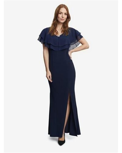Gina Bacconi Sharla V Neck Two Tiered Top Crepe Gown - Blue