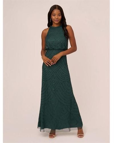 Adrianna Papell Beaded Halter Gown - Green
