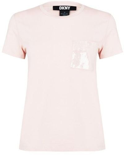 DKNY Sequin Pocket T Shirt - Pink