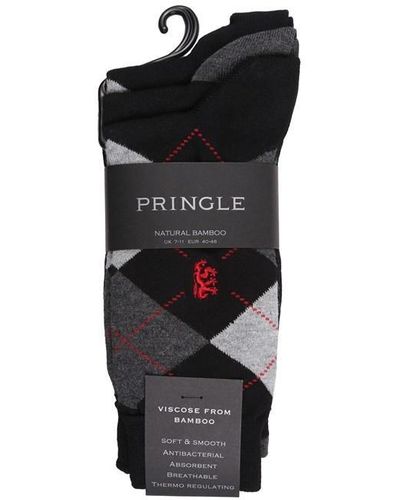 Pringle of Scotland 3 Pack Argyle Socks - Black