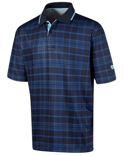 Island Green Golf Plaid Print Polo Shirt - Blue