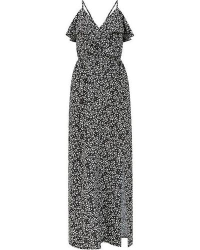 Mela London Ditsy Floral Frill Maxi Dress - Grey