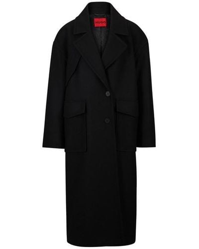 HUGO Oversize-fit Coat In A Wool Blend - Black