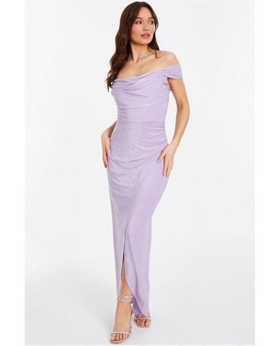 Quiz Glitter Bardot Maxi Dress - Purple