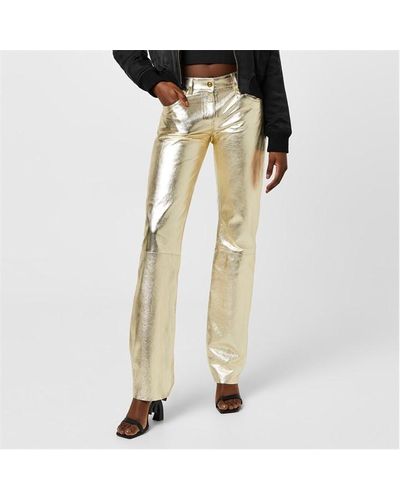 Palm Angels Laminated Leather Trousers - Natural