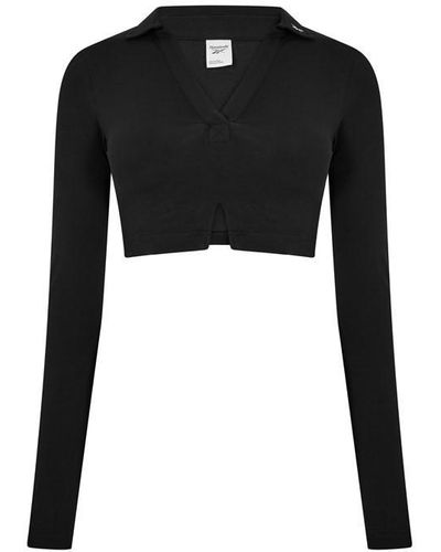 Reebok Classics Long Sleeve Polo Shirt Top - Black