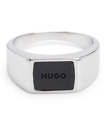 HUGO Enamel Black Ring - White