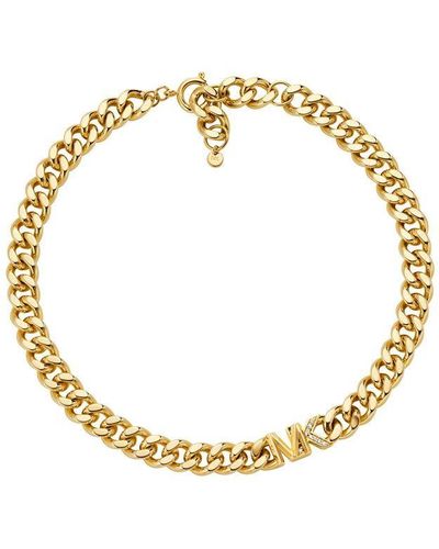 Michael Kors 14k Gold Plated Brass Pave Curb Necklace - Metallic